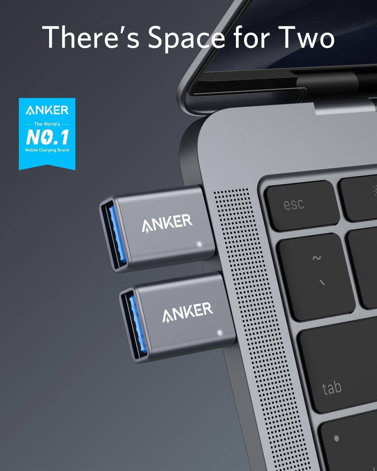 There's Space for Two, ANKER, The World's NO.1 Mobile Charging Brand, ANKER, esc, ANKER, I tab, 1