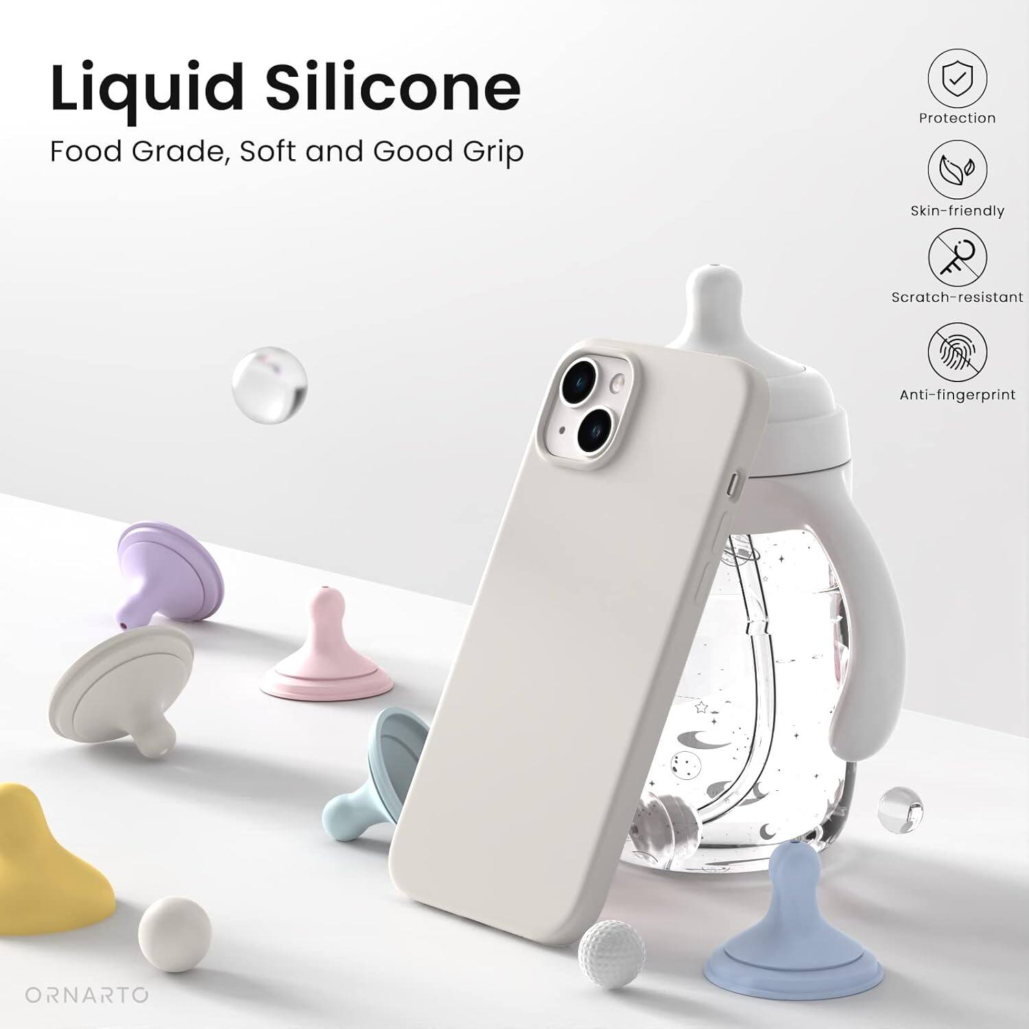 Liquid Silicone, Food Grade, Soft and Good Grip, Protection, Skin-friendly, Scratch-resistant, Anti-fingerprint, ORNARTO