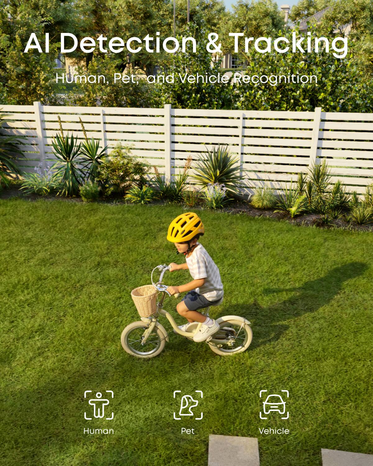 AI Detection & Tracking  
Human, Pet, and Vehicle Recognition