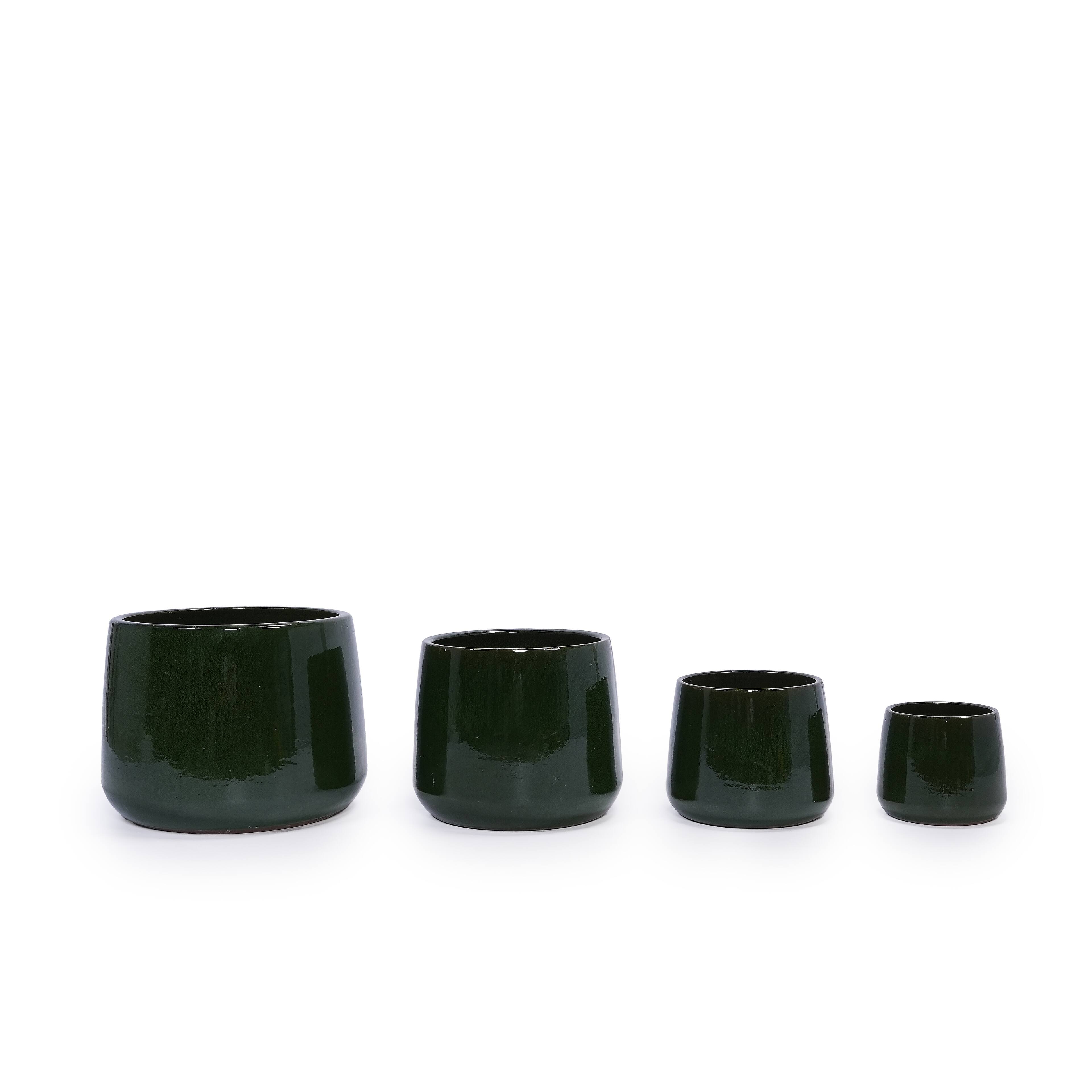 Angle. Loheer - Ceramic Planter Set Loheer Handmade Glazed Plant Pots Set of 4 Deep Green Clay Pots with Drainage for Indoor Outdoor.
