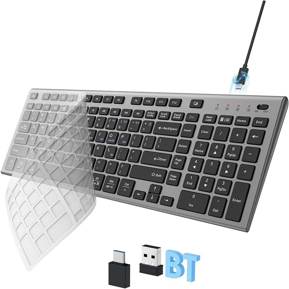 RTMB - Wireless Bluetooth Keyboard – Ergonomic, Rechargeable, Black - Color: Black Gray
