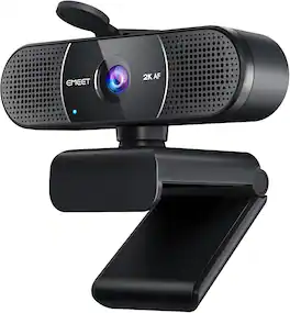 EMEET - C960 2K Webcam with Microphone, 2K QHD, 2 Noise-Reduction Mics, TOF Autofocus Streaming Webcam with Privacy Cover,