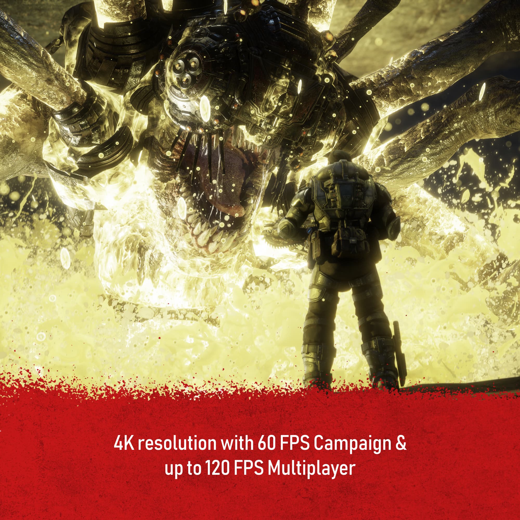 The text on the image reads: "4K resolution with 60 FPS campaign & up to 120 FPS multiplayer."