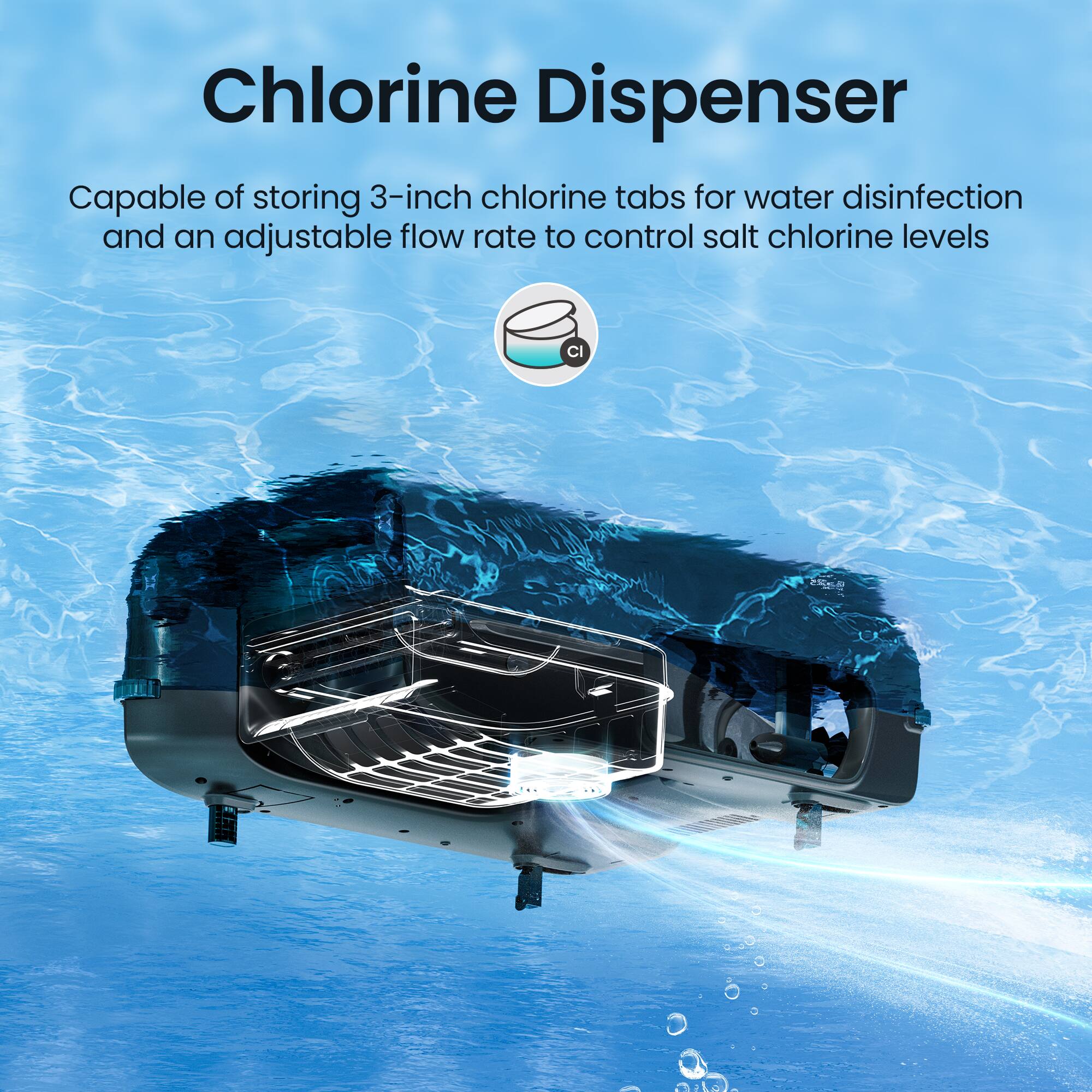 Chlorine Dispenser

Capable of storing 3-inch chlorine tabs for water disinfection and an adjustable flow rate to control salt chlorine levels