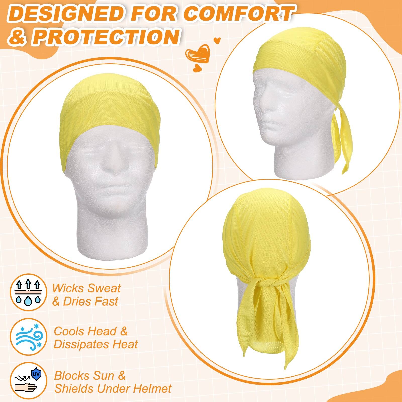 DESIGNED FOR COMFORT & PROTECTION

- Wicks Sweat & Dries Fast
- Cools Head & Dissipates Heat
- Blocks Sun & Shields Under Helmet