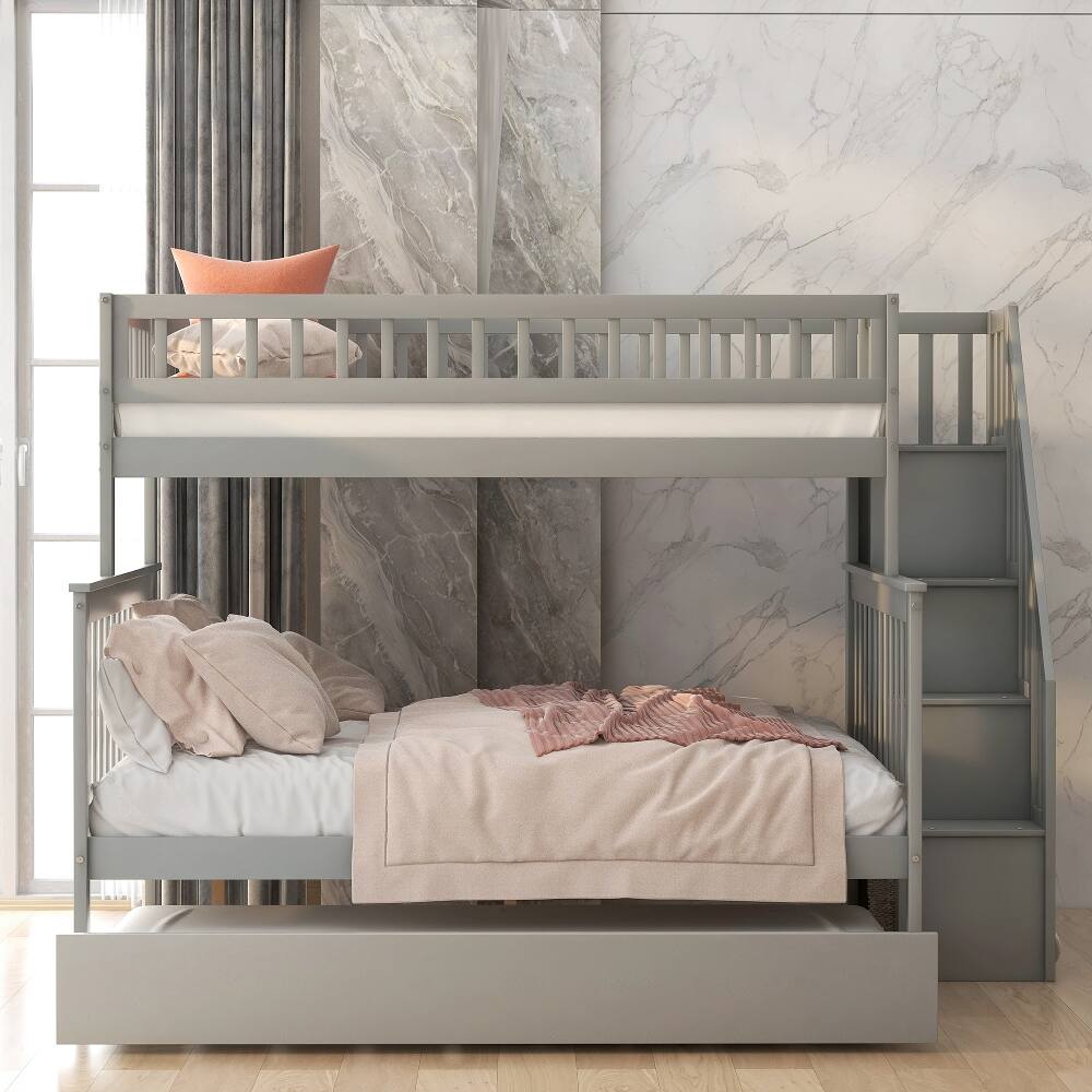 Angle. Loheer - Loheer Twin Over Full Bunk Bed with Trundle and Staircase Gray - Gray.