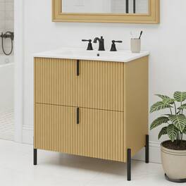Loheer - 2.5 ft Bathroom Vanity with Ceramic Sink, Full Extension Drawers - Natural