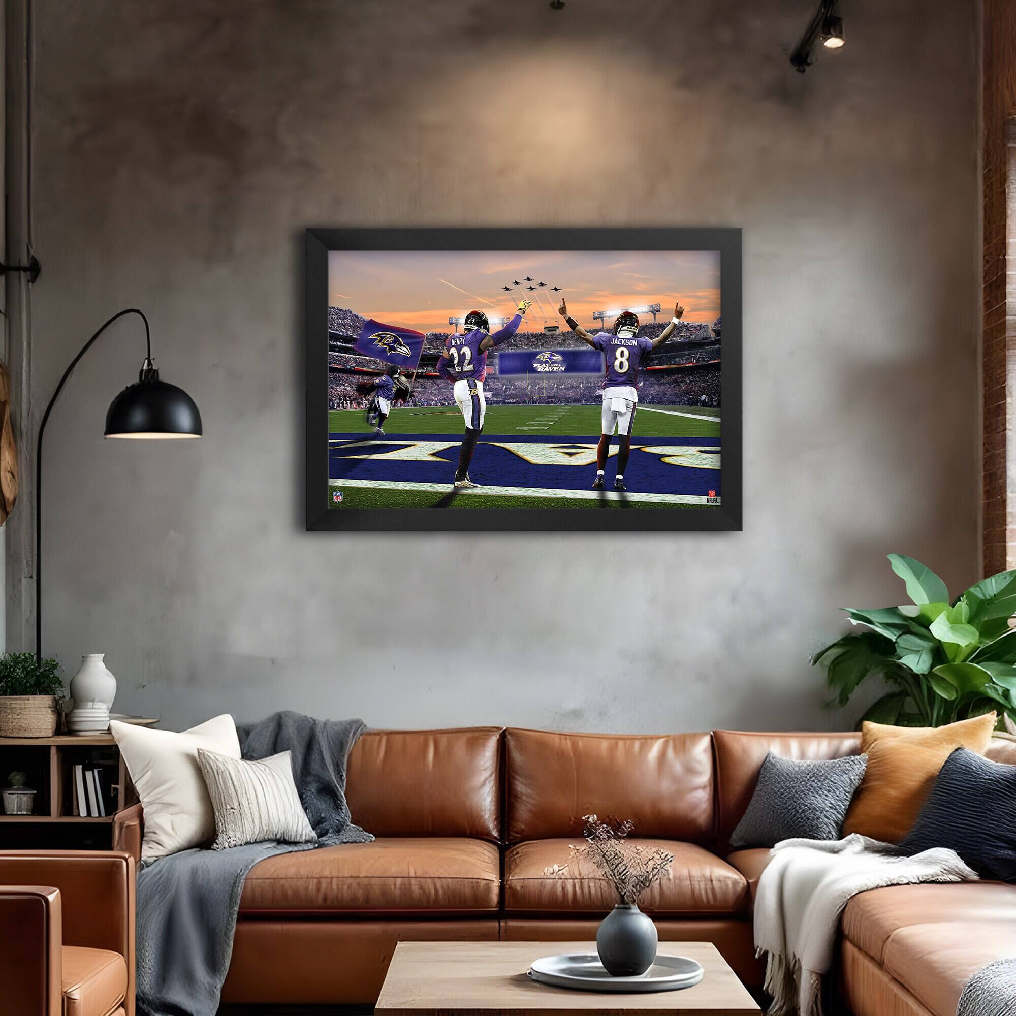 Alt View 1. Sporticulture - Derrick Henry and Lamar Jackson Baltimore Ravens Framed Two-Player Art Print - Purple.