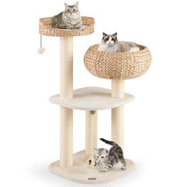 Gymax - 41'' Hand-Made Cat Tree Tower Natural Bowl Shaped w/ 2 Perch - GYM17762