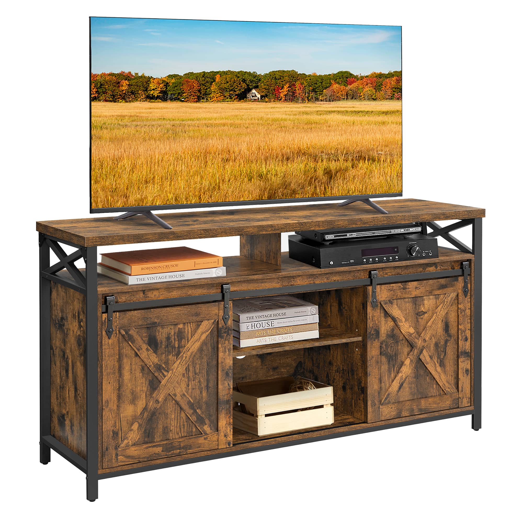 Songmics Home - TV Stand for 65 Inch TV, Entertainment Center, TV Table and Console, TV Cabinet with Adjustable Shelves - Rustic Brown and Black