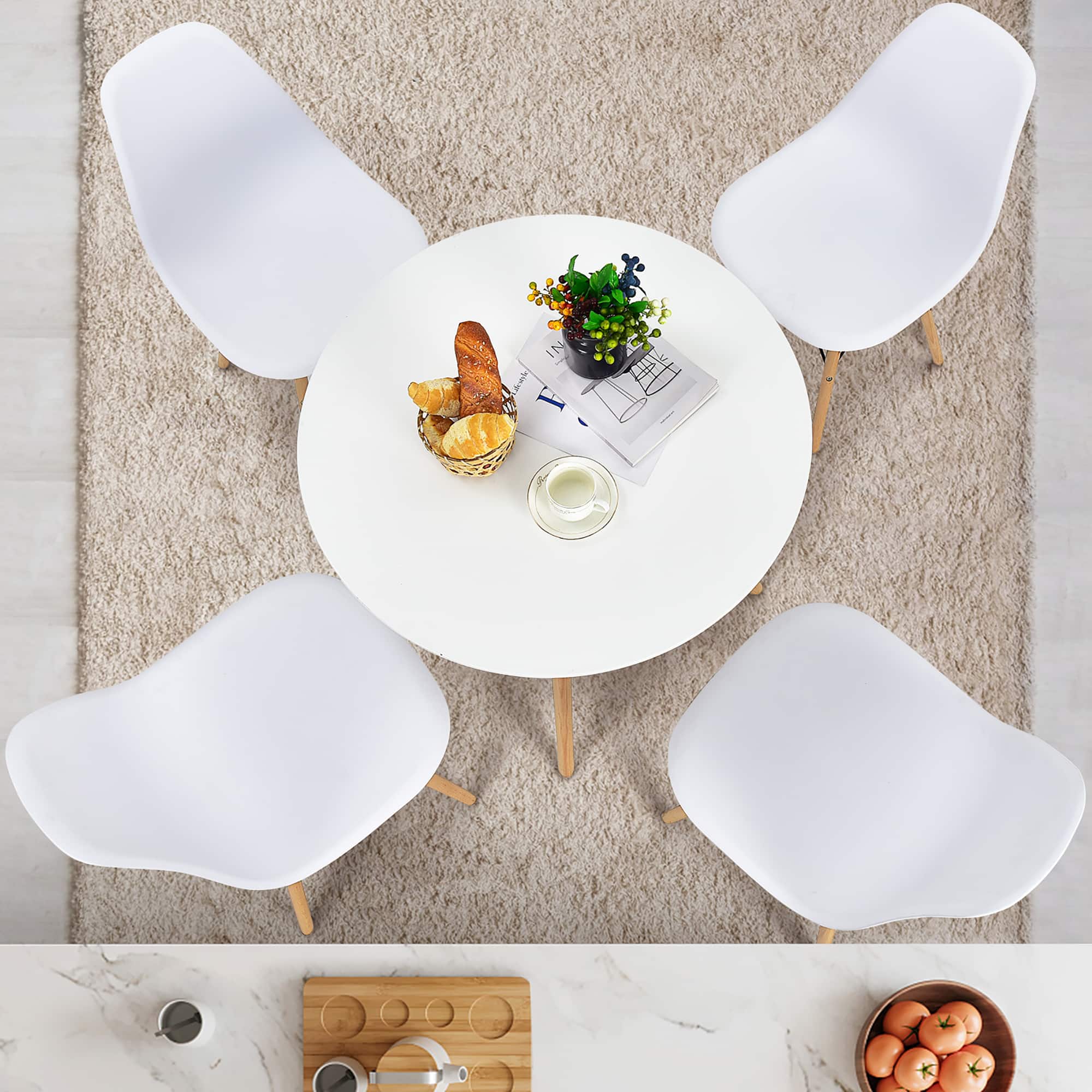 Alt View 12. Costway - Dining Table Set Modern 5 PCS For 4 Round Dining Room Table Set W/Solid Wood Leg - White.