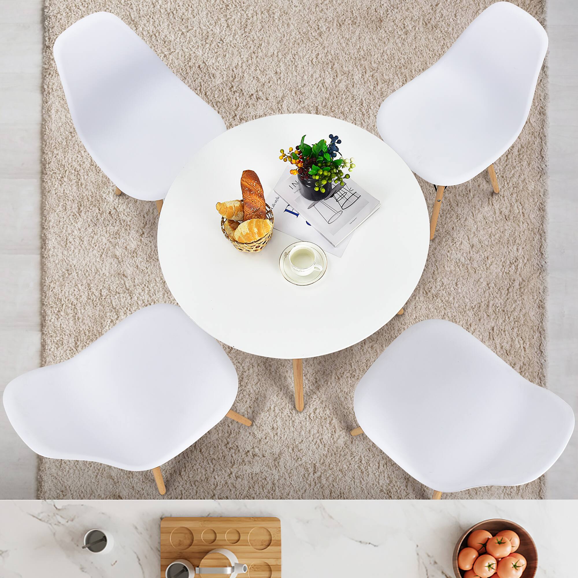 Alt View 12. Costway - Dining Table Set Modern 5 PCS For 4 Round Dining Room Table Set W/Solid Wood Leg - White.
