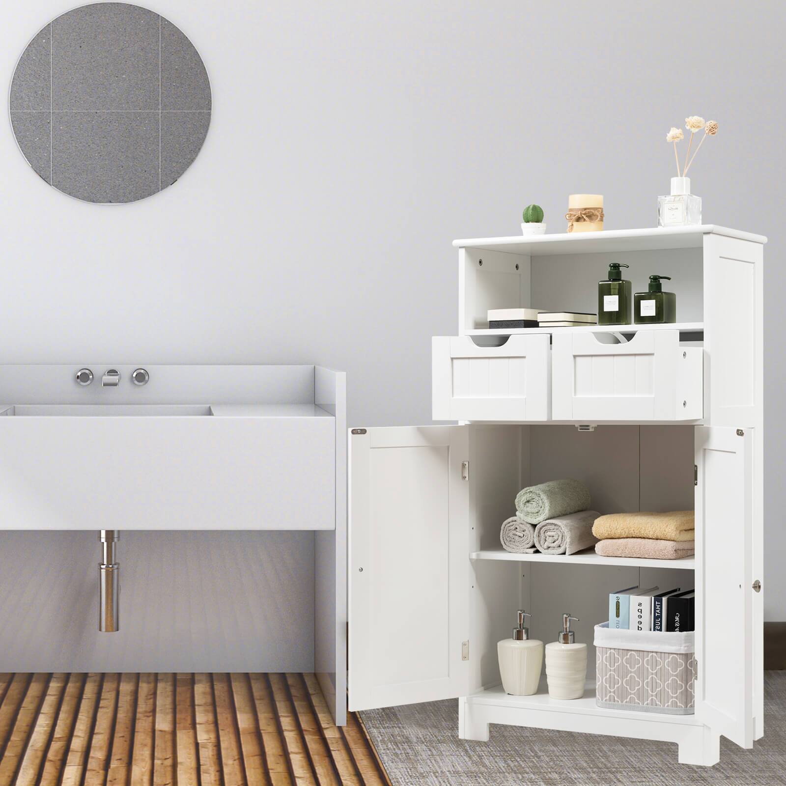 Alt View 9. Ecooso - Bathroom Wooden Side Cabinet with 2 Drawers and 2 Doors - White.