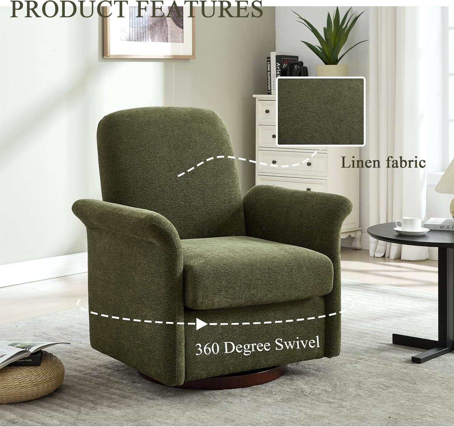 PRODUCT FEATURES

- Linen fabric
- 360 Degree Swivel