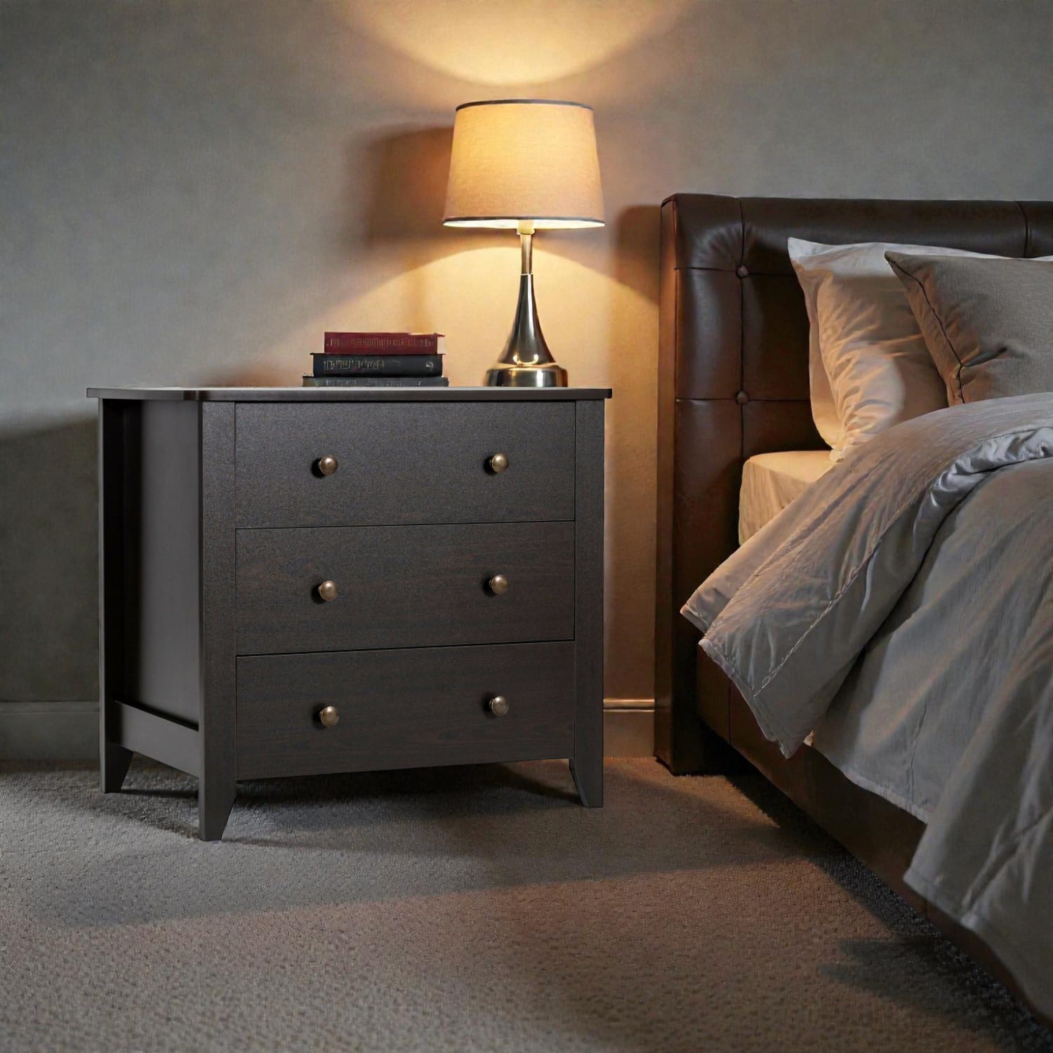 Hivvago - Multi-Functional 3-Drawer Chest for Bedroom Use - Dark Brown