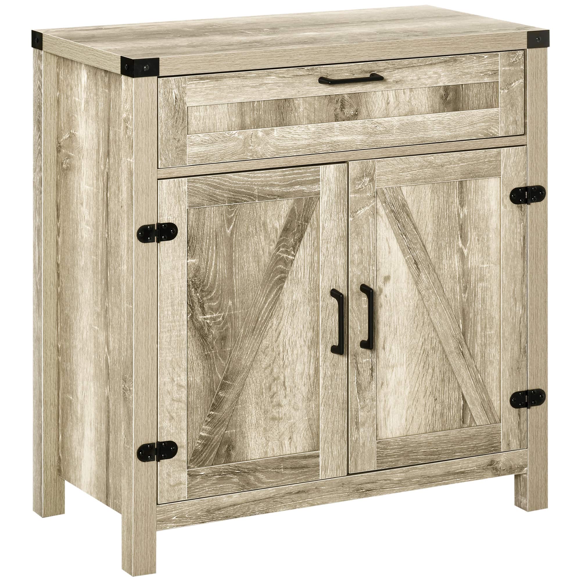 Homcom - Sideboard with Storage Drawer, Modern Farmhouse Kitchen Cabinet with 2 Barn Doors, Coffee Bar Cabinet - Oak