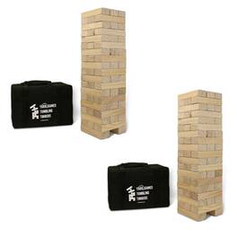 YardGames - Giant Tumbling Timbers Wood Stacking Game w/ Pine Blocks (2 Pack) - Brown