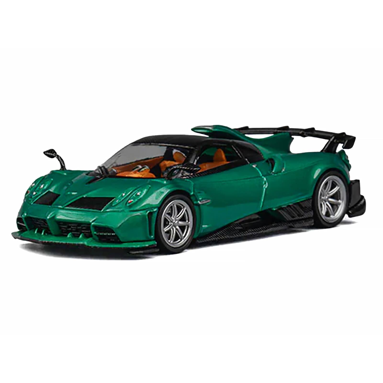 Alt View 1. CM Models - Pagani Imola Emerald Green Metallic with Carbon Top and Extra Wheels 1/64 Diecast Model Car by CM Model.