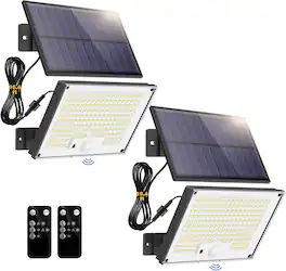 Schertz - 2-Pack Solar Motion Sensor Lights, 172LED, 3 Modes, Waterproof IP65, Remote Control