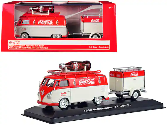 1960 Volkswagen T1 Kombi Van With Trailer
Volkswagen T1 Kombi 1960 Avec Mini Remorque
1:43 Scale - Échelle 1:43
Coca-Cola
Drink Coca-Cola
1960 Volkswagen T1 Kombi