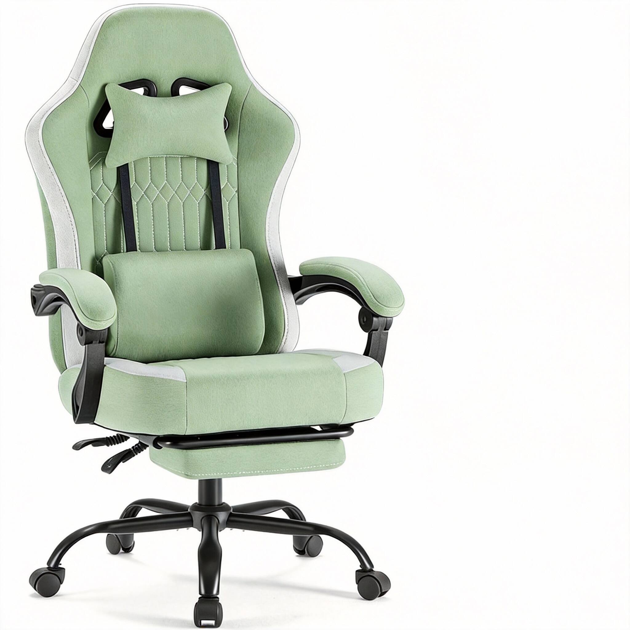 Front. Frangdom - Ergonomic Gaming Chair High Back Footrest Lumbar Support Adjustable - Light Green Leathaire cloth.