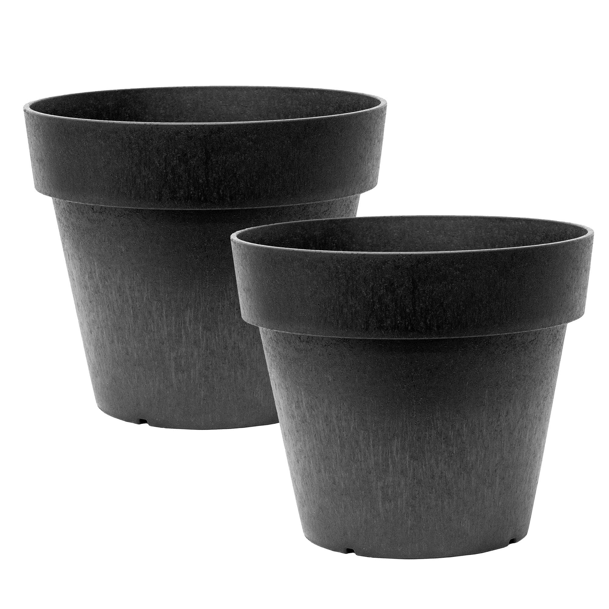 Front. Tierra Verde - Tierra Verde 2 Pack Baritone Planter, Self Watering Pot, 18"W x 16"H, Black - Black.