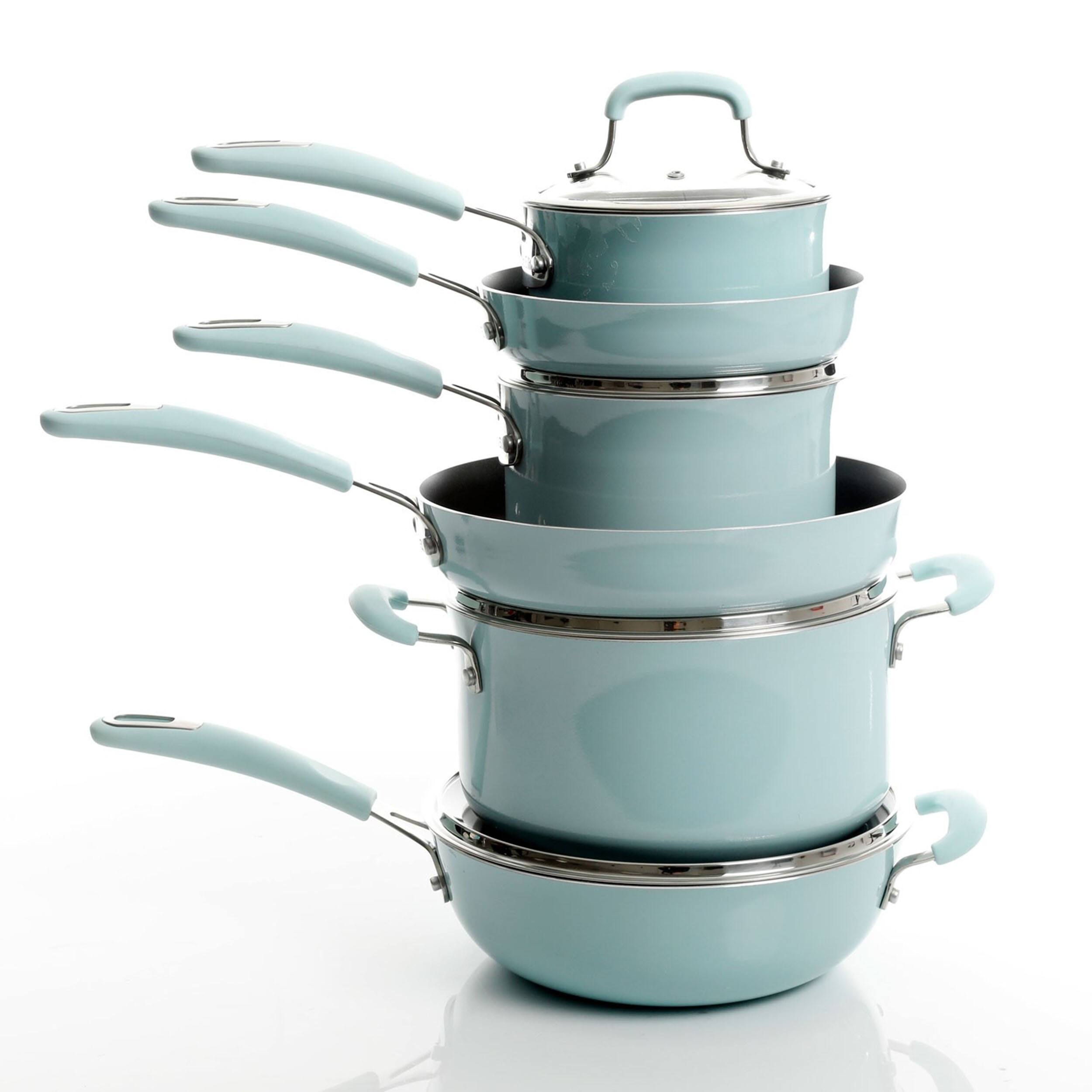 Alt View 1. Kenmore - Kenmore Elite Andover 10 Piece Nonstick Aluminum Cookware Set in Glacier Blue - Glacier Blue.