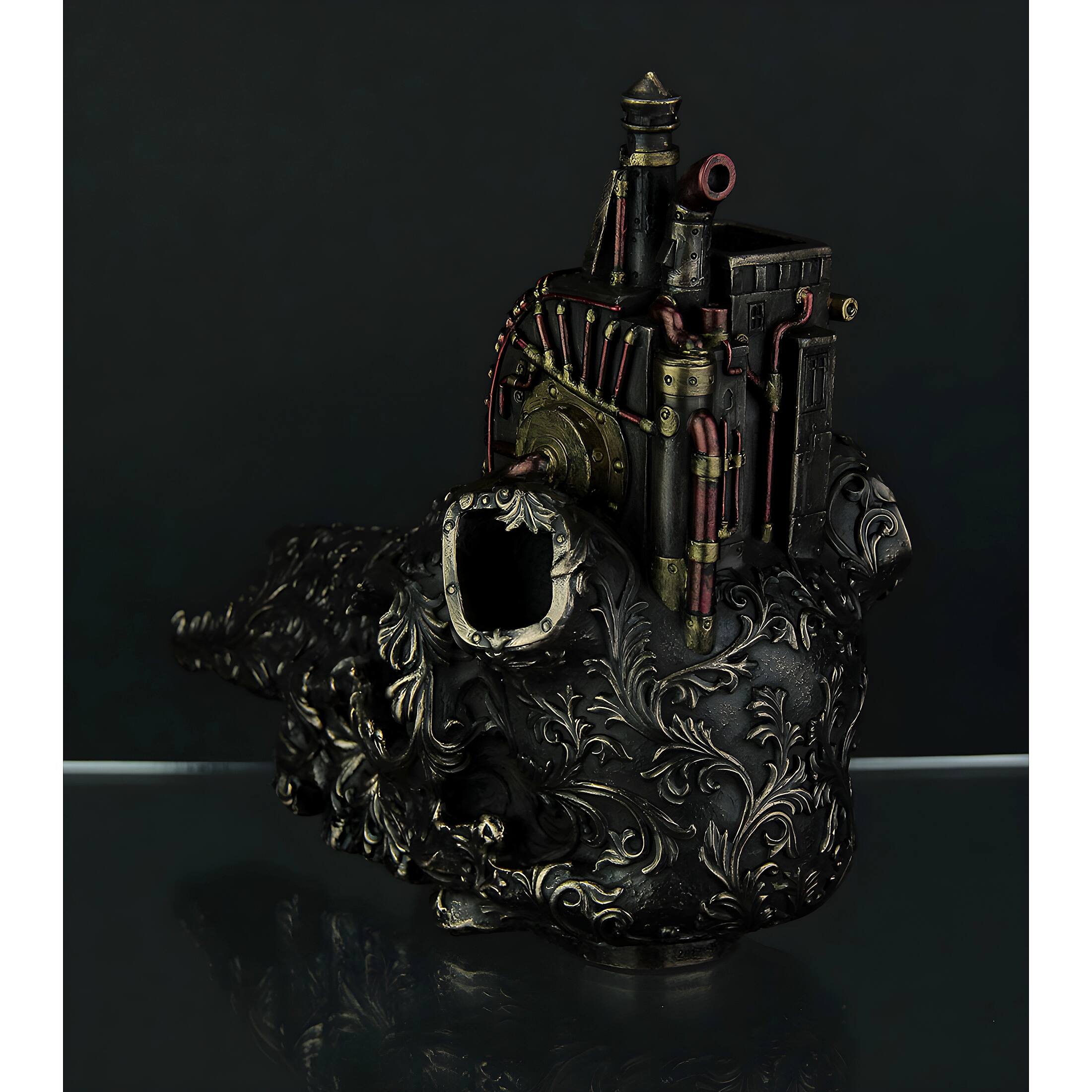 Alt View 2. Veronese Design - Antiqued Bronze Finish Steampunk Steer Skull Statue - Bronze.