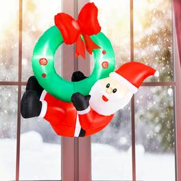 Gymax - 4 Ft Blow up Santa Claus w/ LED Lights & Christmas Wreath Christmas Inflatables - Multi-color
