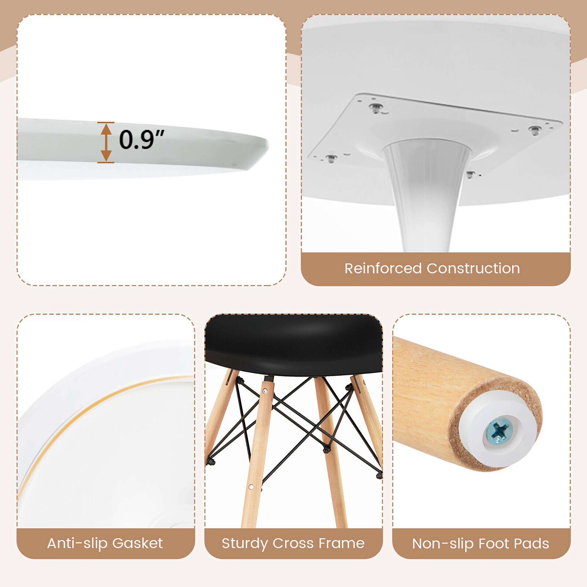 0.9" Reinforced Construction Anti-slip Gasket Sturdy Cross Frame Non-slip Foot Pads