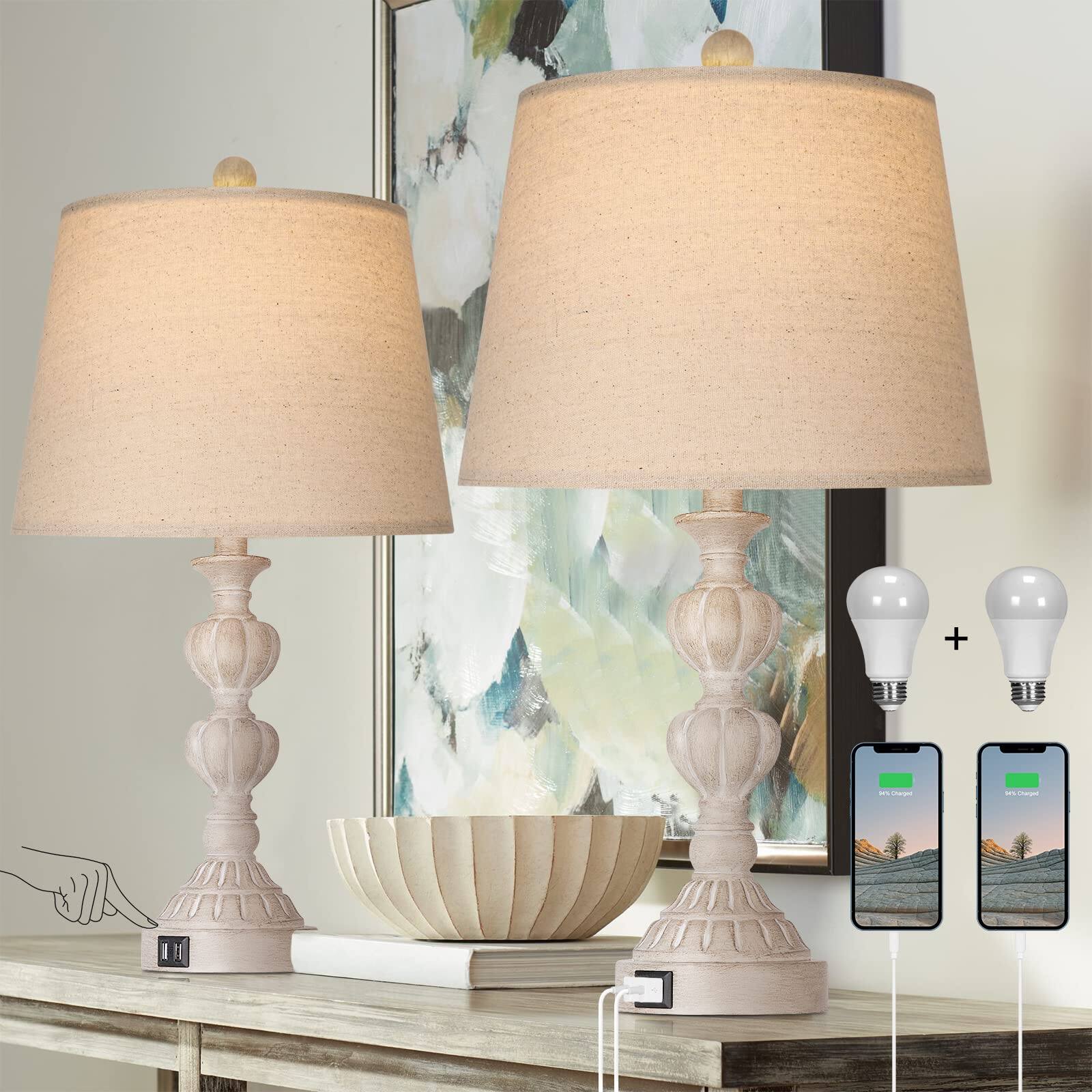 Pawtners - Touch Control Coastal Farmhouse Table Lamp, 3-Way Dimmable Touch Control, 2 USB Charging Ports (Bulbs Included)