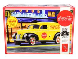 Skill 3 Model Kit 1940 Ford Sedan Delivery Van "Coca-Cola" with Display Base 1/25 Scale Model by AMT - Yellow