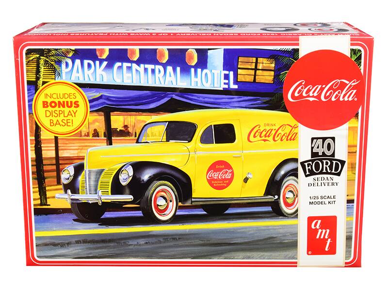 PARK CENTRAL HOTEL  
INCLUDES BONUS DISPLAY BASE!  
Coca-Cola  
40 FORD SEDAN DELIVERY  
1/25 SCALE MODEL KIT  
a m t