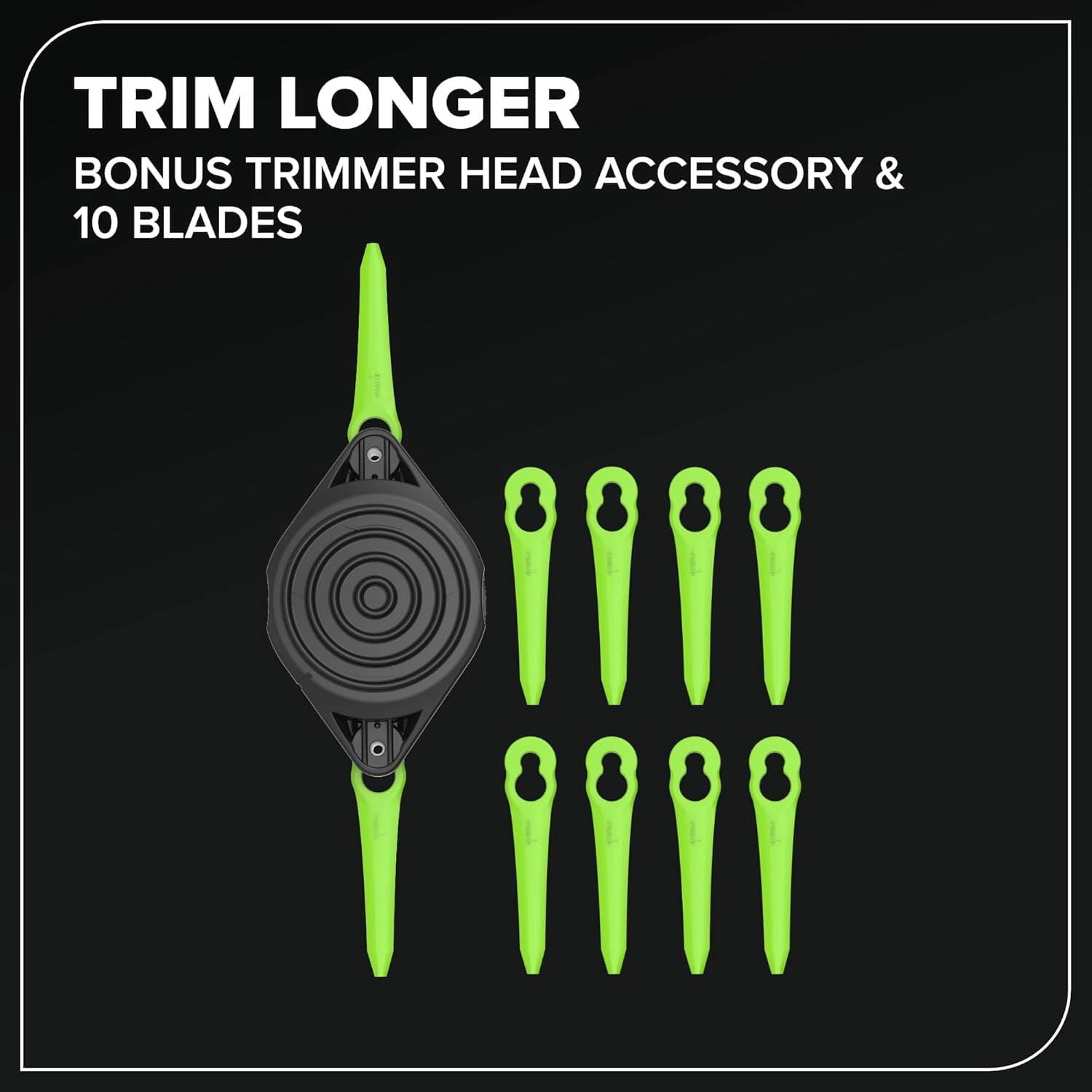 TRIM LONGER  
BONUS TRIMMER HEAD ACCESSORY & 10 BLADES
