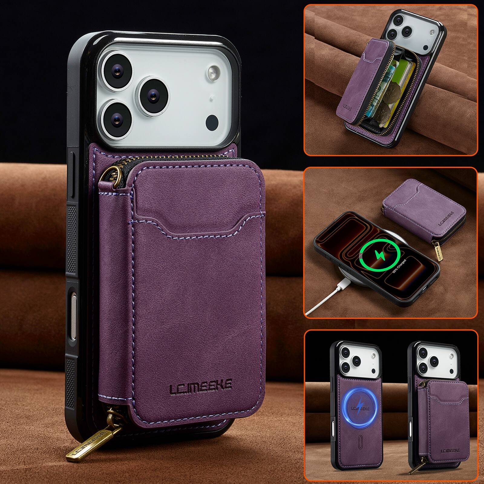 Dteck 2 in 1 Magnetic Detachable Zipper Wallet Case for Apple