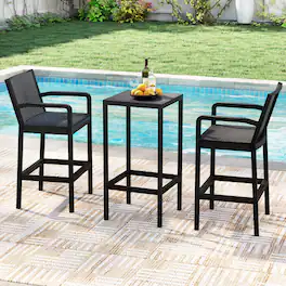 Gymax - 3 Piece Patio Bar Set Bistro Table & Chairs w/ Heavy-Duty Metal Frame - Black