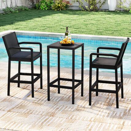 Front. Gymax - Gymax 3 Piece Patio Bar Set Bistro Table & Chairs w/ Heavy-Duty Metal Frame - Black.