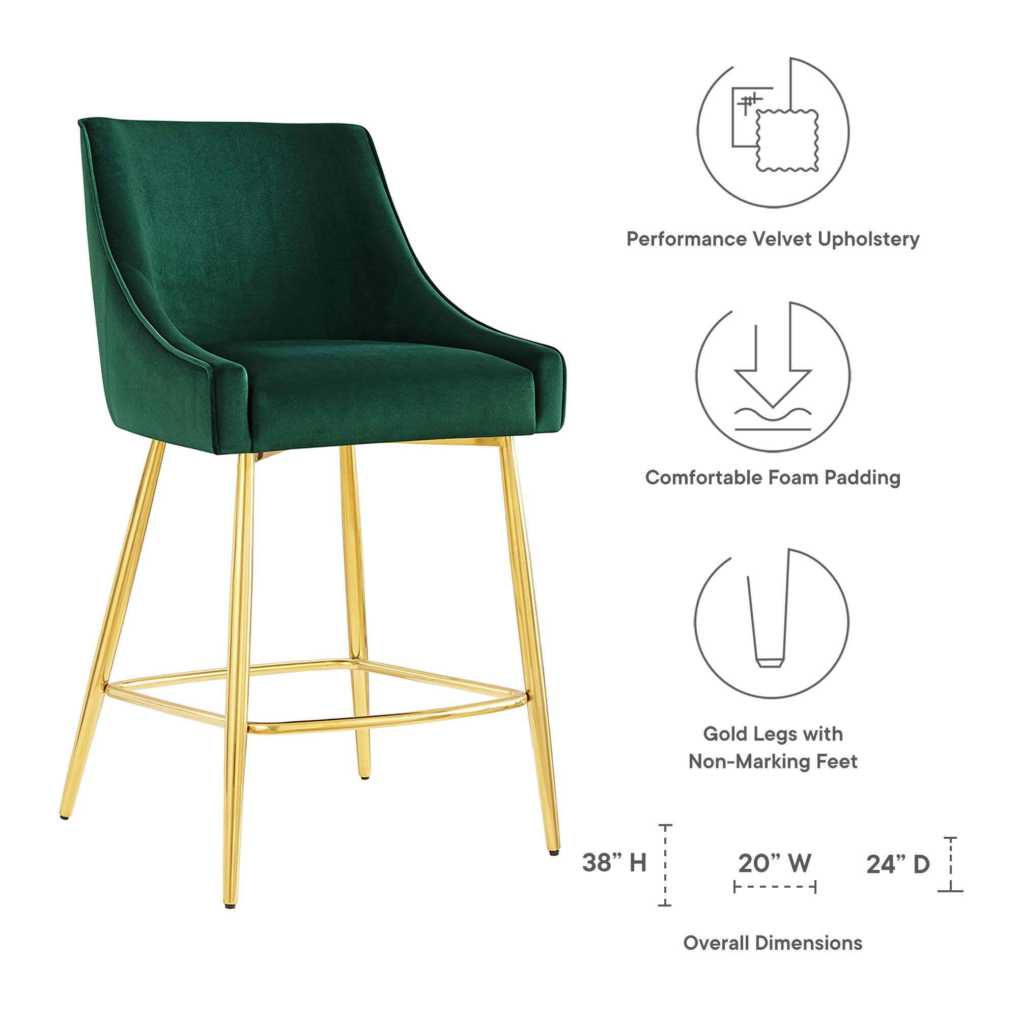 Performance Velvet Upholstery  
Comfortable Foam Padding  
Gold Legs with Non-Marking Feet  

Overall Dimensions:  
38" H x 20" W x 24" D