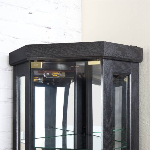 Alt View 4. LUCKY ONE - 15.31in Freestanding Corner Curio Cabinet with Glass Shelves LED Light Display for Wine Bar Collectibles - Black.