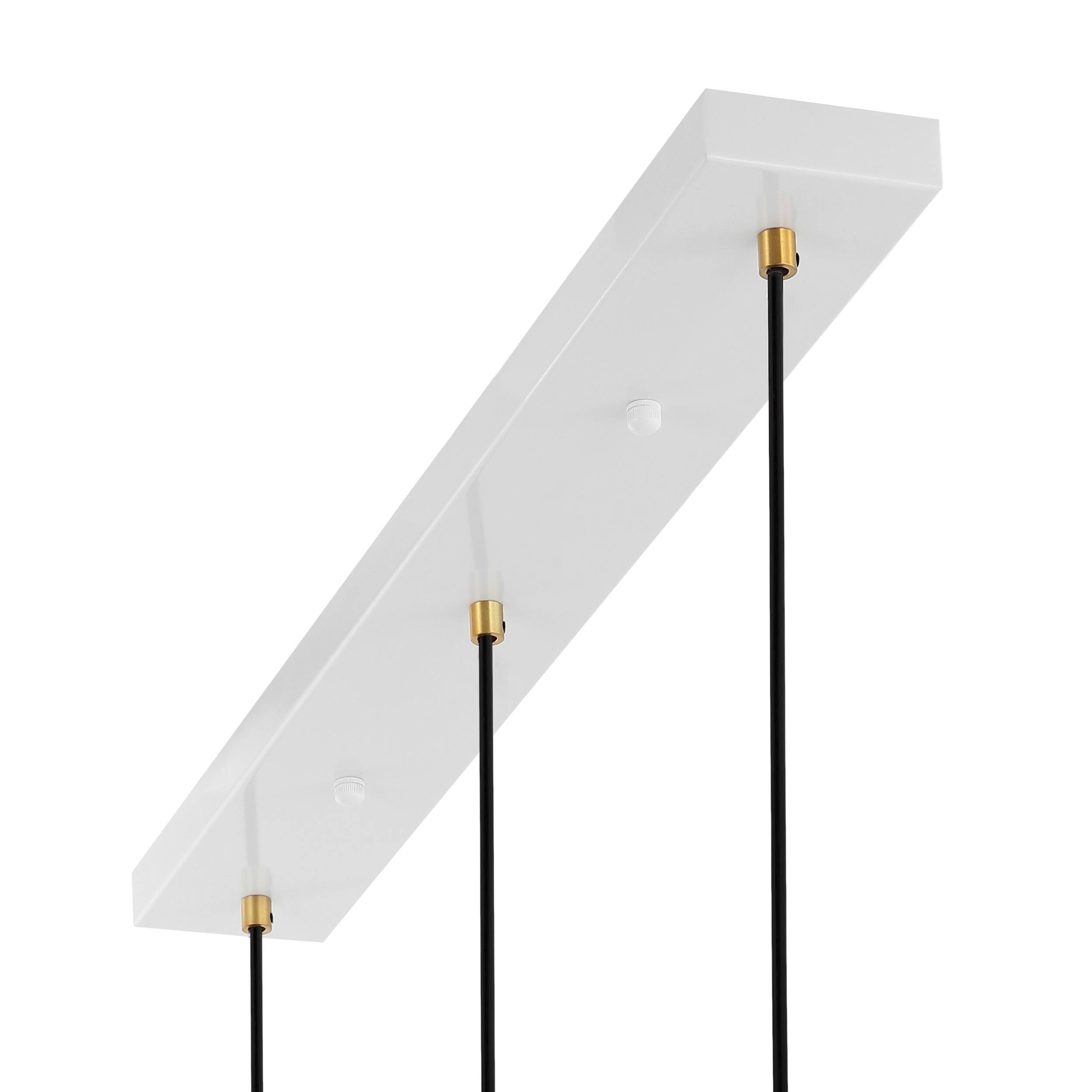 Alt View 5. Jonathan Y - Apollo 33.5" 3-Light Mid-Century Modern Iron Adjustable Linear LED Pendant, White/Brass Gold - White/Brass Gold.
