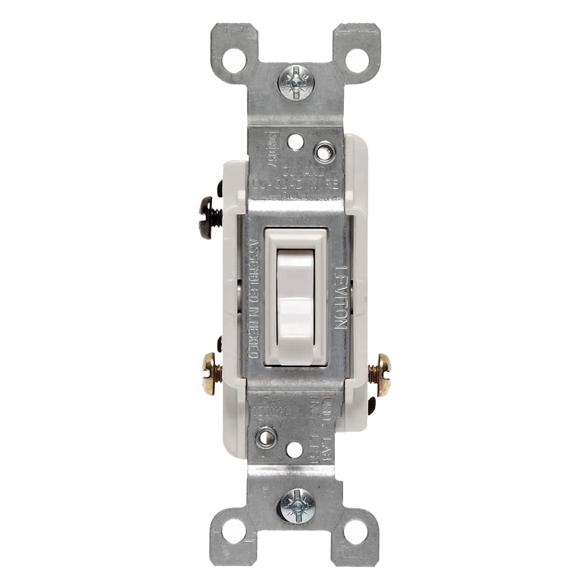 Leviton - 15 Amp 120V Toggle Framed 3-Way Quiet AC Switch, Grounding, Quickwire 6-Pack (1453-2WM) - White