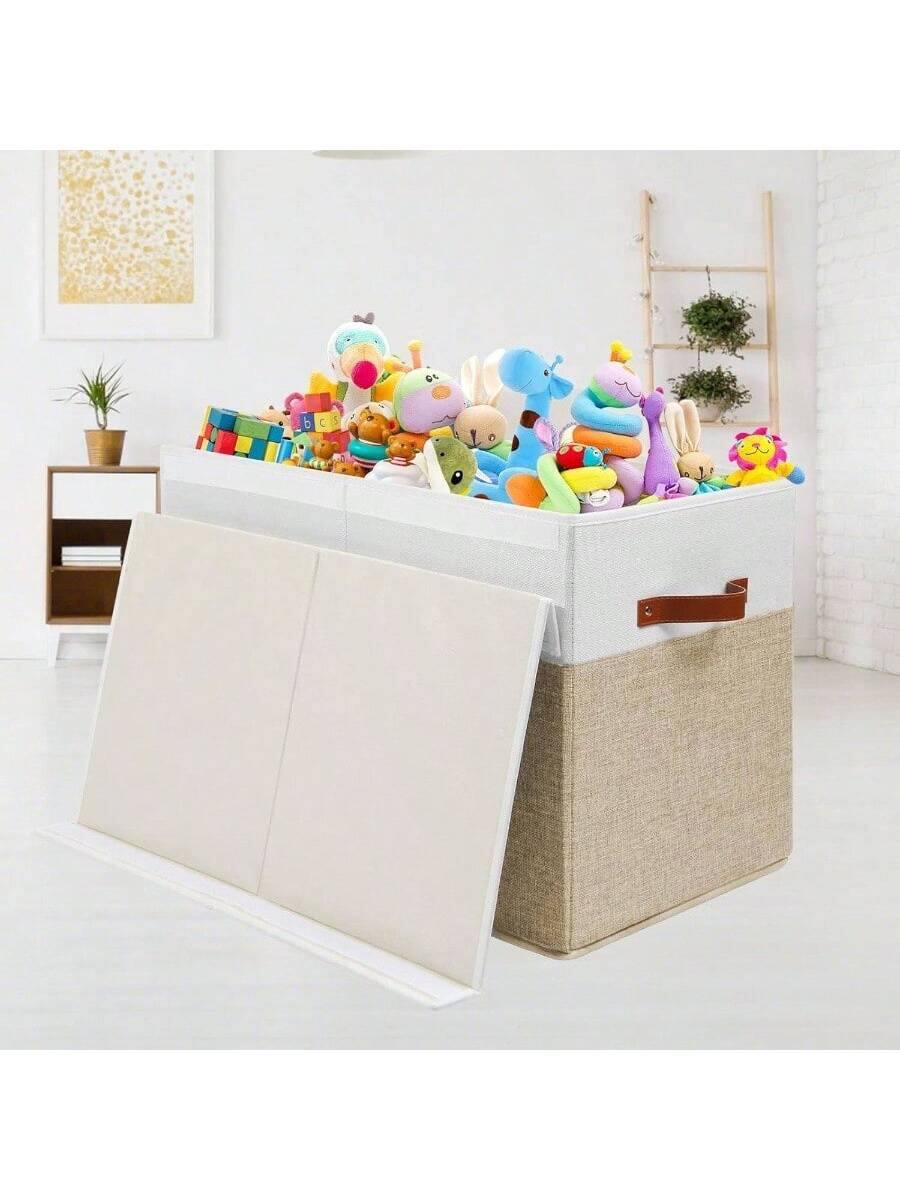 Alt View 4. Live At Space - Large Storage Box with Lid, Sturdy Toys Storage Chest Bin Organizer Basket with Dividers, Boys, Girls, Nursery, Closet, - Beige.