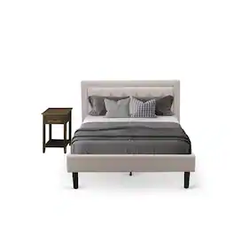 East West Furniture - FN08F-1DE07 2-Piece Fannin Bedroom Furniture Set with 1 Full Bed Frame and a Bedroom Nightstand - Linen - Mist Beige