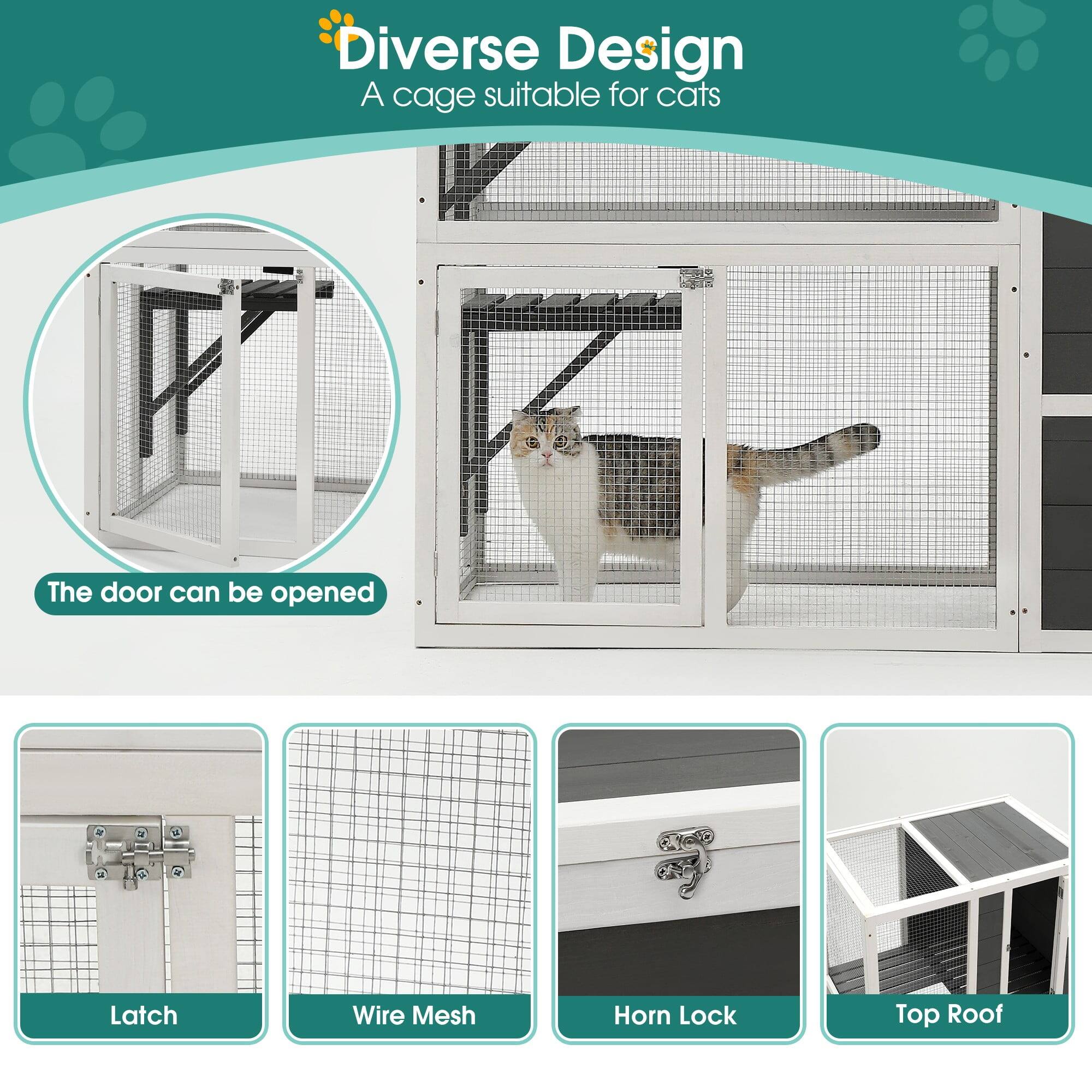 Diverse Design  
A cage suitable for cats  

The door can be opened  

Latch  
Wire Mesh  
Horn Lock  
Top Roof