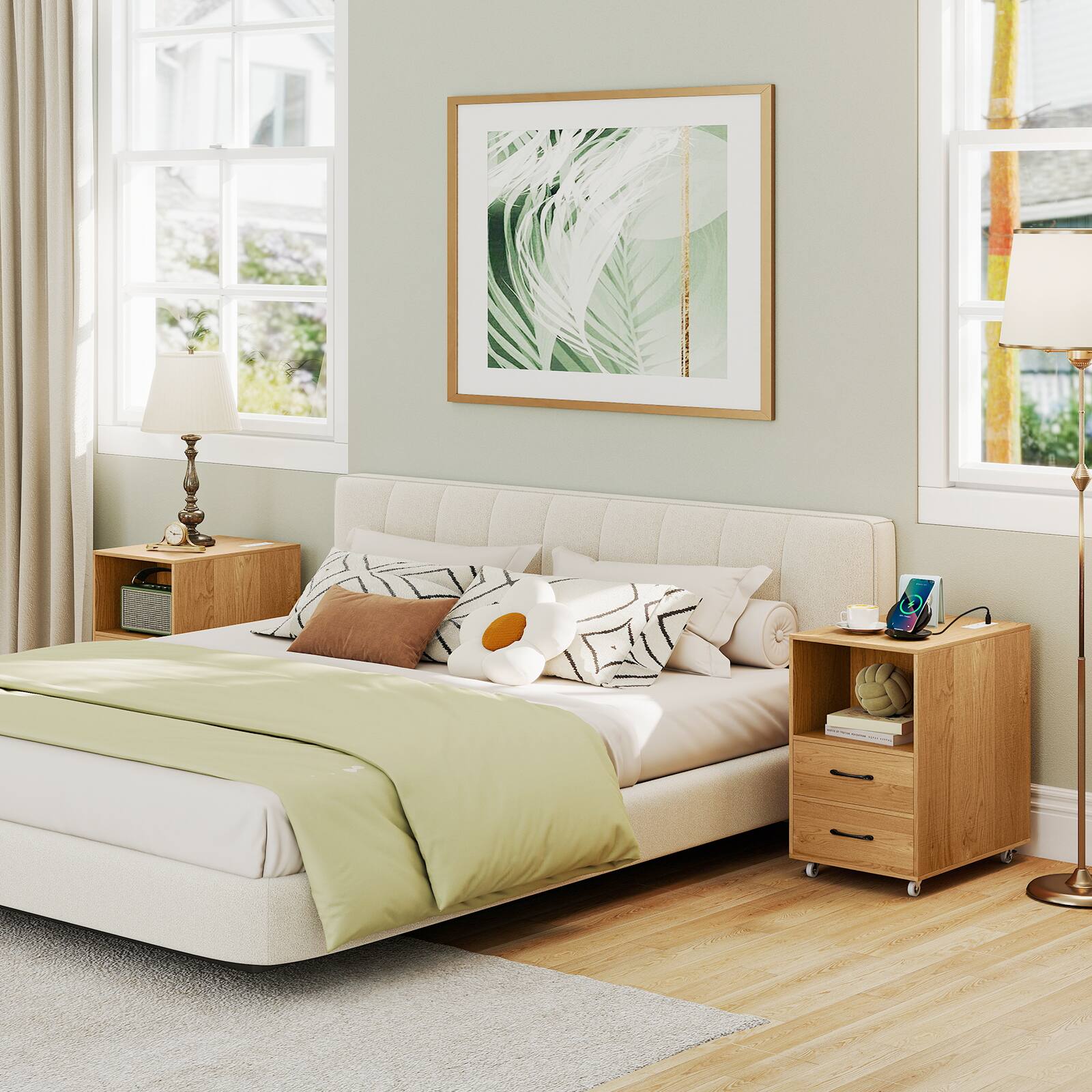 Alt View 9. Gymax - Gymax 2PCS End Table w/Built-in Charging Station USB Ports Outlets 2 Drawers 3 Shelves Natural - Natural.