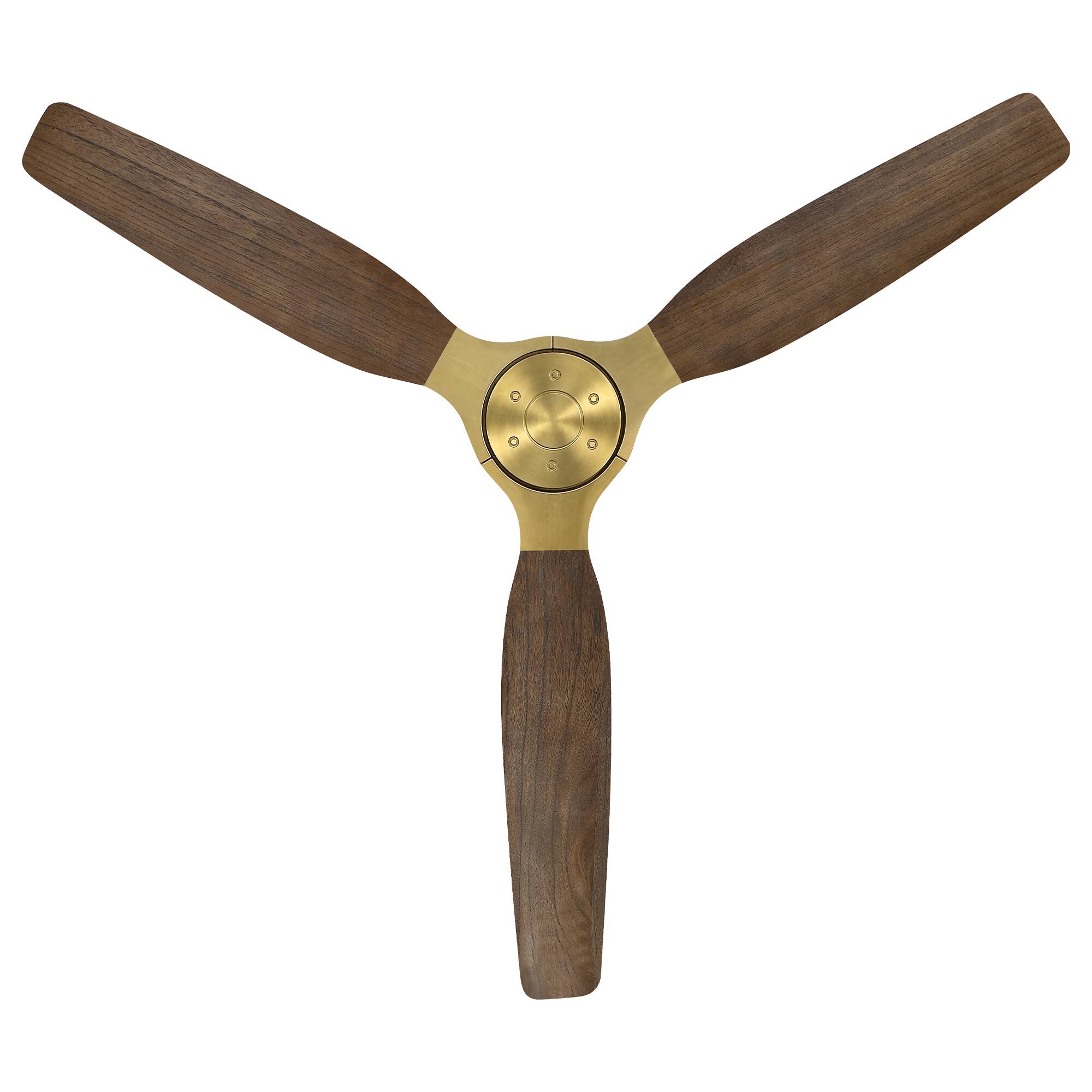 Alt View 7. Parrot Uncle - 56" Mid-Century 3-Blade Solid Wood Lightweight Ceiling Fan with 6-Speed DC Motor and Remote, No Light - Vintage Brass.