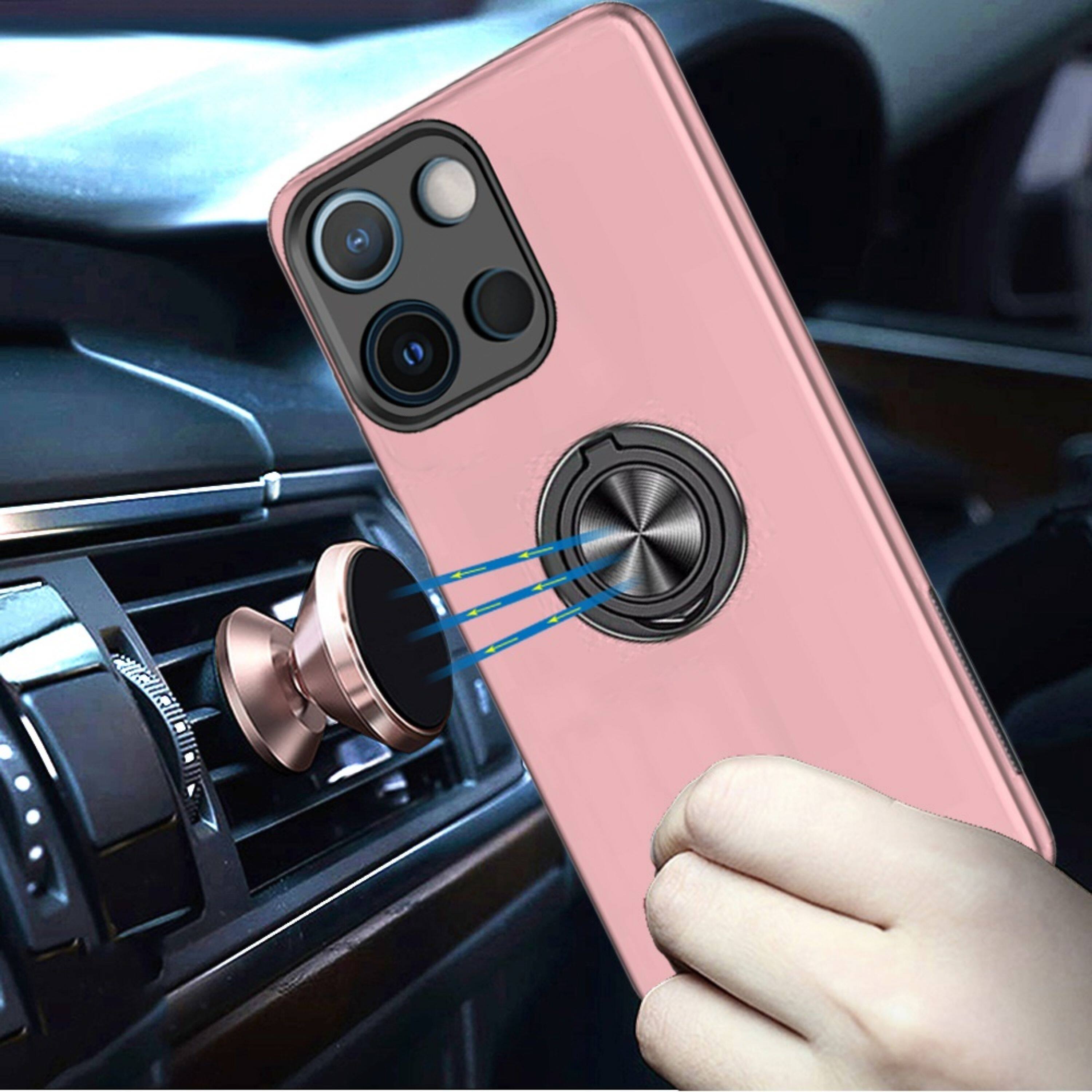 Angle. Kitcheniva - Rubber Dual Layer With Magnetic Ring Case Plus Tempered Glass For Moto G Power 2025/2026 Rose Gold - Rose Gold.