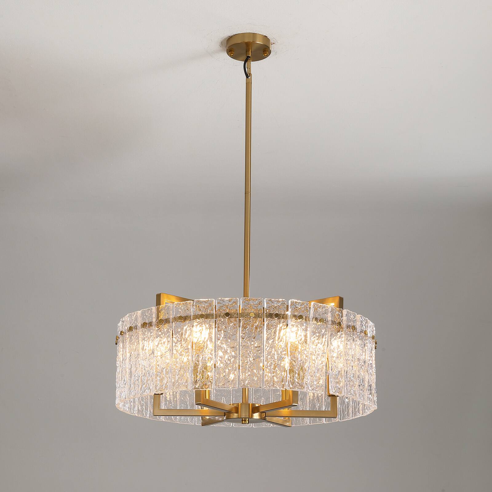 Alt View 5. Siljoy - 26 Inch Luxury 6-Light Cracked Glass Crystal Chandelier Height Adjustable Suitable for Dining Room Kitchen and Foyer - Gold.