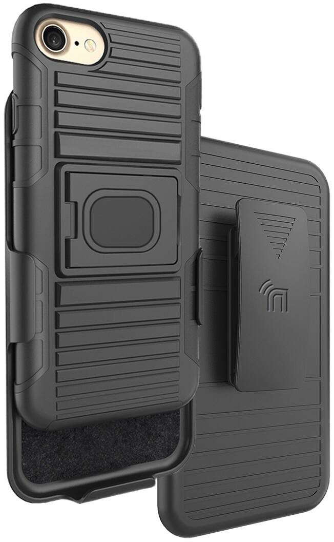 Nakedcellphone - Combo for iPhone SE (2022, 2020), iPhone 8 - Ring Grip/Stand Case and Belt Clip Holster - Black