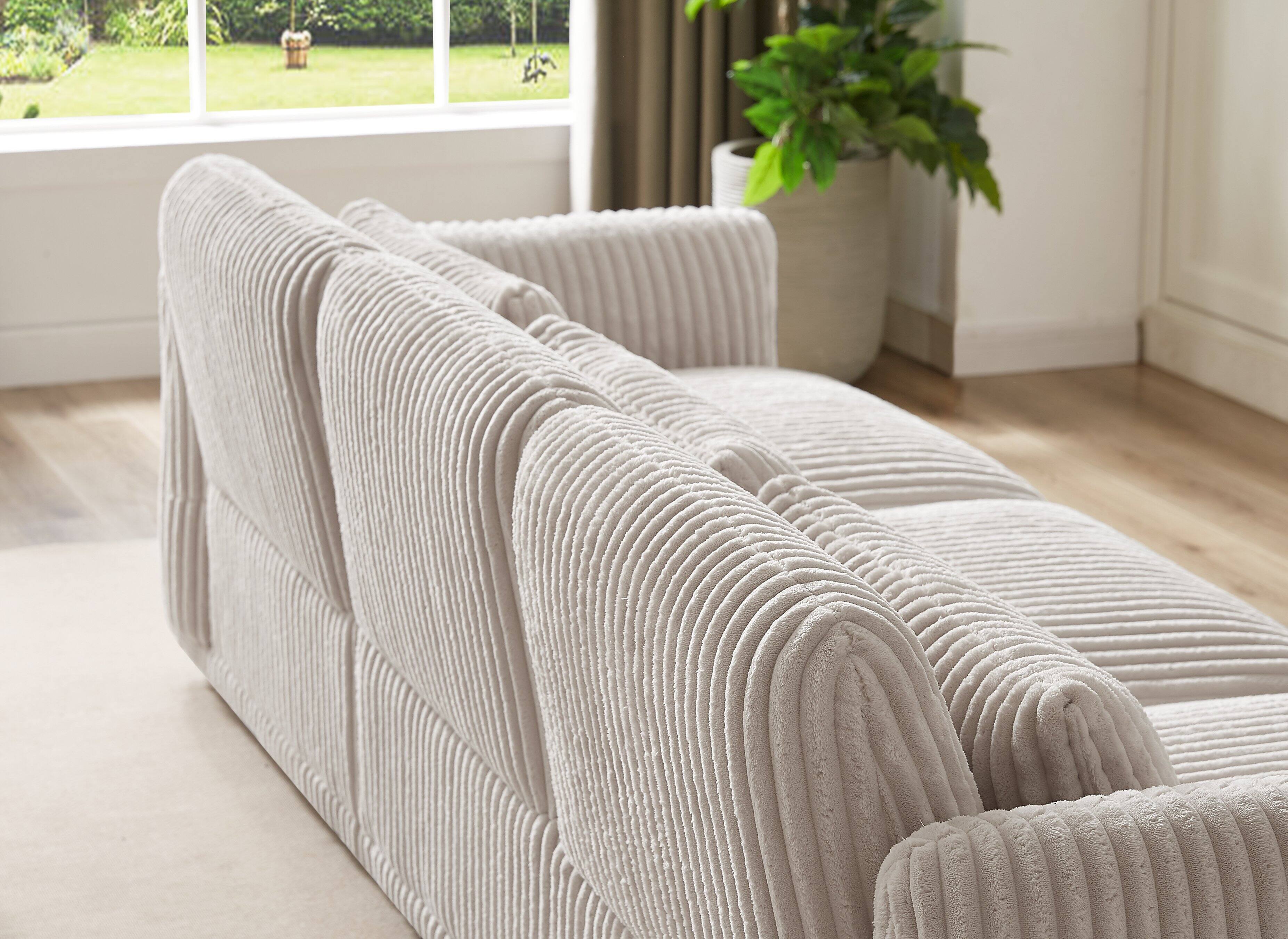 Back. Electra Tech Xpress - Corduroy Fabric Sectional Sofa,Convertible U Shaped Sectional for Living Room,Modular Couch with Removable Ottoman - Light Grey.